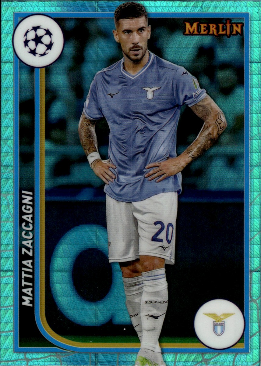 Mattia Zaccagni – SS Lazio · 2023-24 Topps Merlin Chrome UEFA Club Competitions #118 Aqua Prism Refractor – front