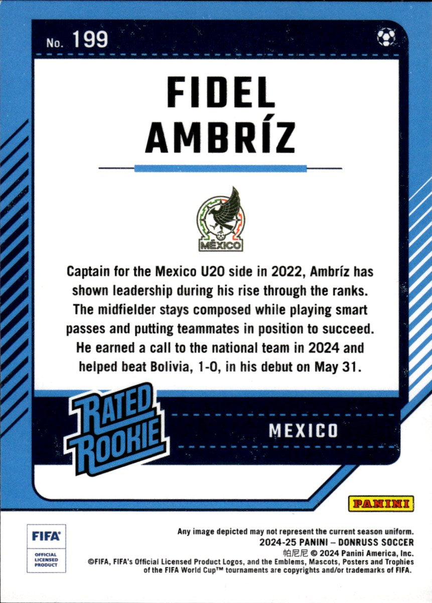 Fidel Ambríz – Mexico · 2024-25 Panini Donruss Soccer #199 Rated Rookie Cubic Parallel – back