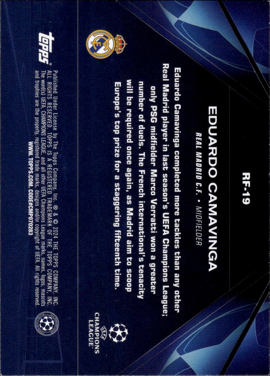 Eduardo Camavinga – Real Madrid · 2023-24 Topps UEFA Club Competitions #RF-19 Road to London 24 – back
