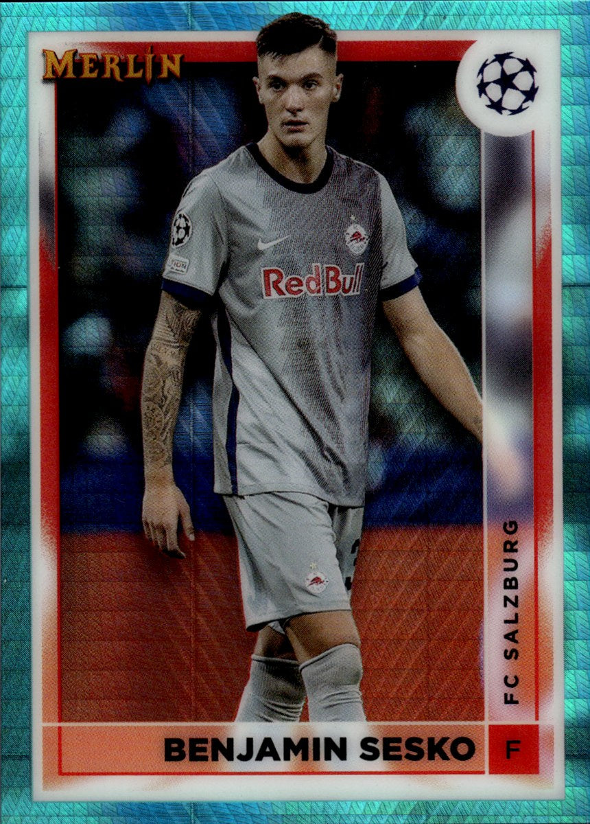 Benjamin Sesko – FC Salzburg · 2023-24 Topps Merlin Chrome UEFA Club Competitions #68 Aqua Refractor – front