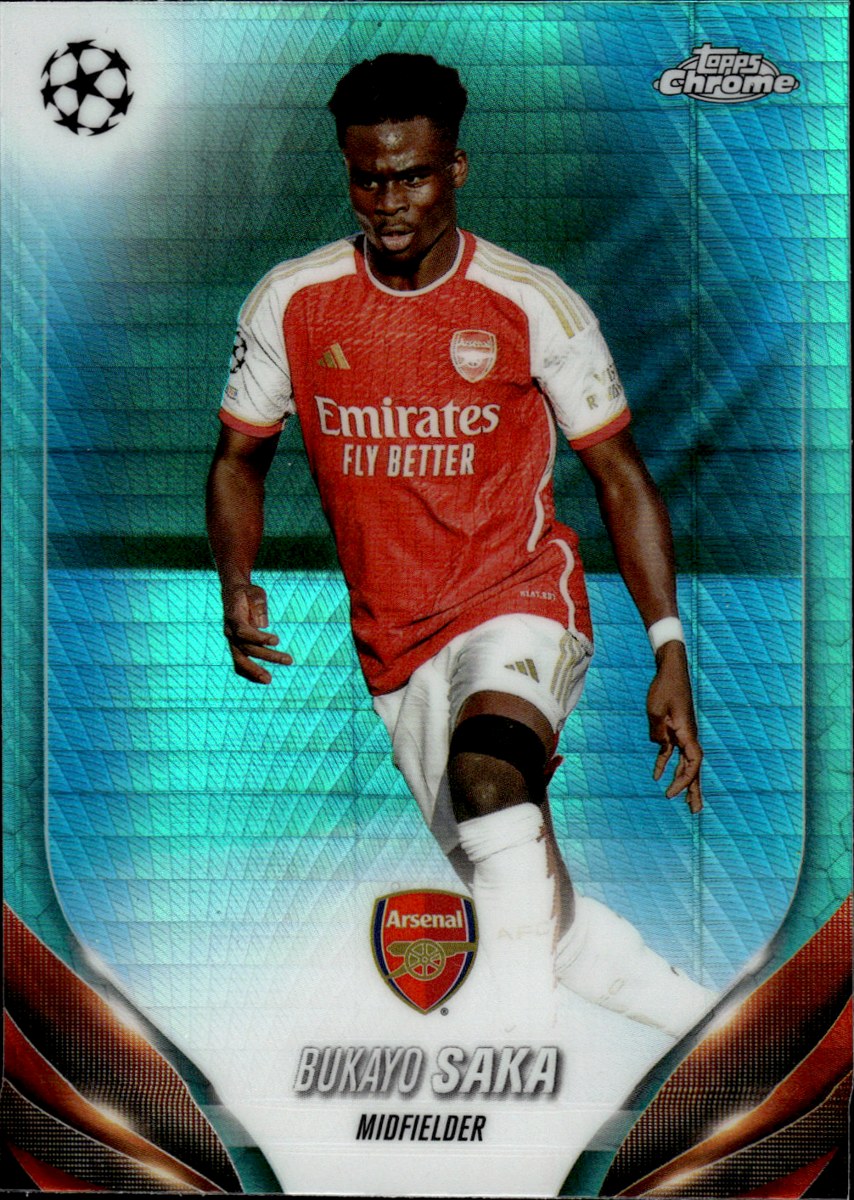 Bukayo Saka – Arsenal FC · 2023-24 Topps Chrome UEFA Club Competitions #148 Aqua Refractor – front