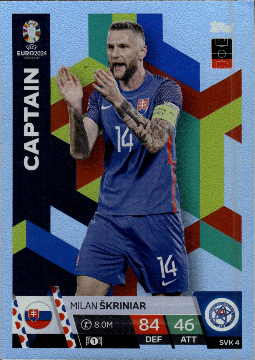 Milan Škriniar – Slovakia · Topps Match Attax UEFA Euro 2024 #SVK4 Captain – front