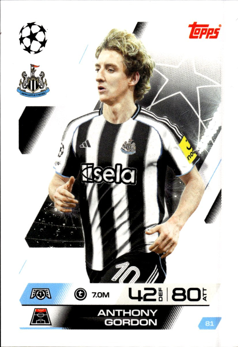 Anthony Gordon – Newcastle United · 2025-26 Topps Match Attax UEFA Club Competitions #81 – front