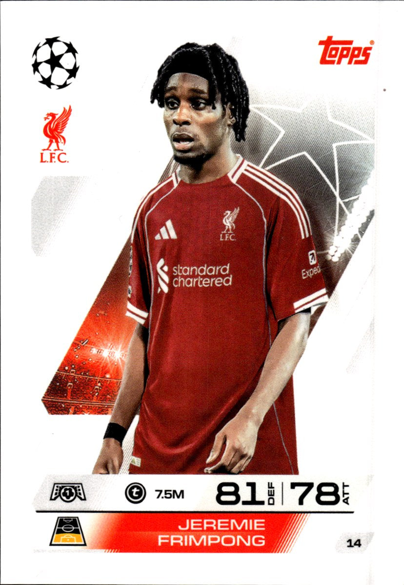 Jeremie Frimpong – Liverpool · 2025-26 Topps Match Attax UEFA Club Competitions #14 – front