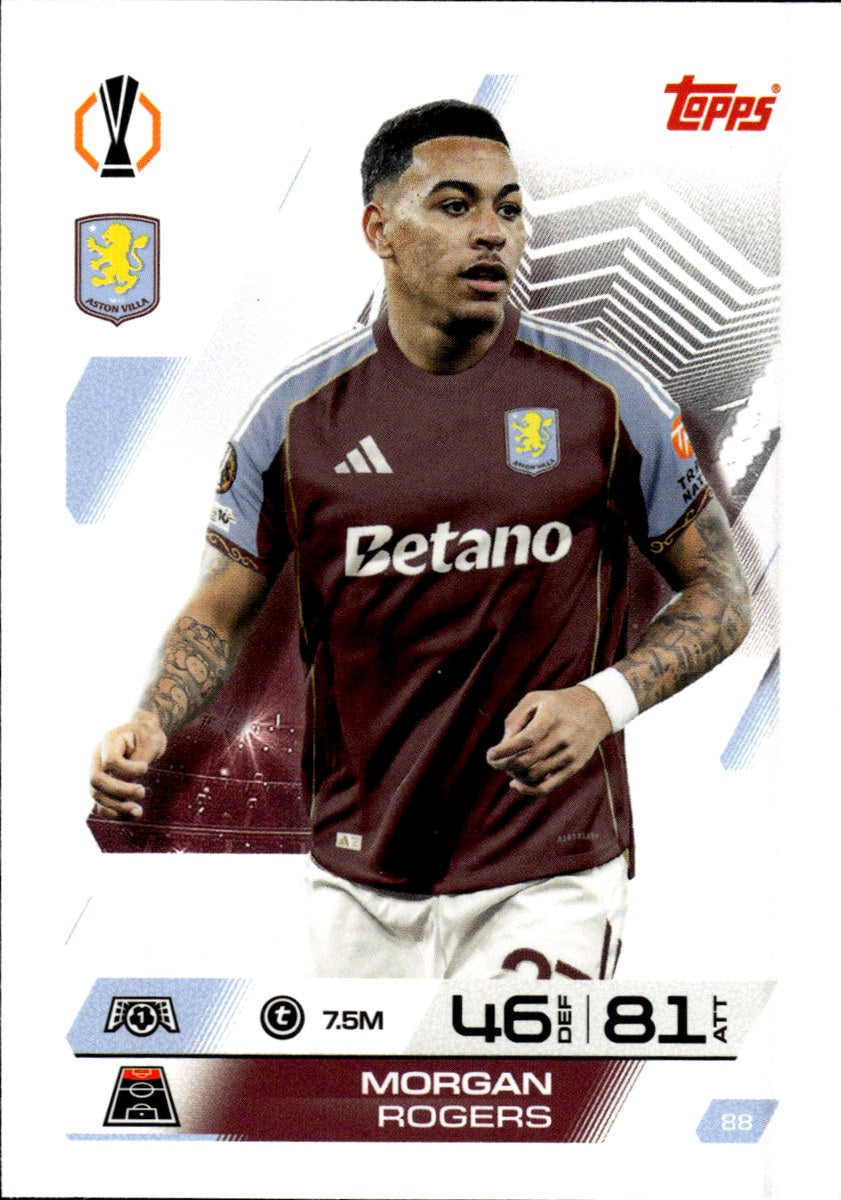 Morgan Rogers – Aston Villa · 2025-26 Topps Match Attax UEFA Club Competitions #88 – front