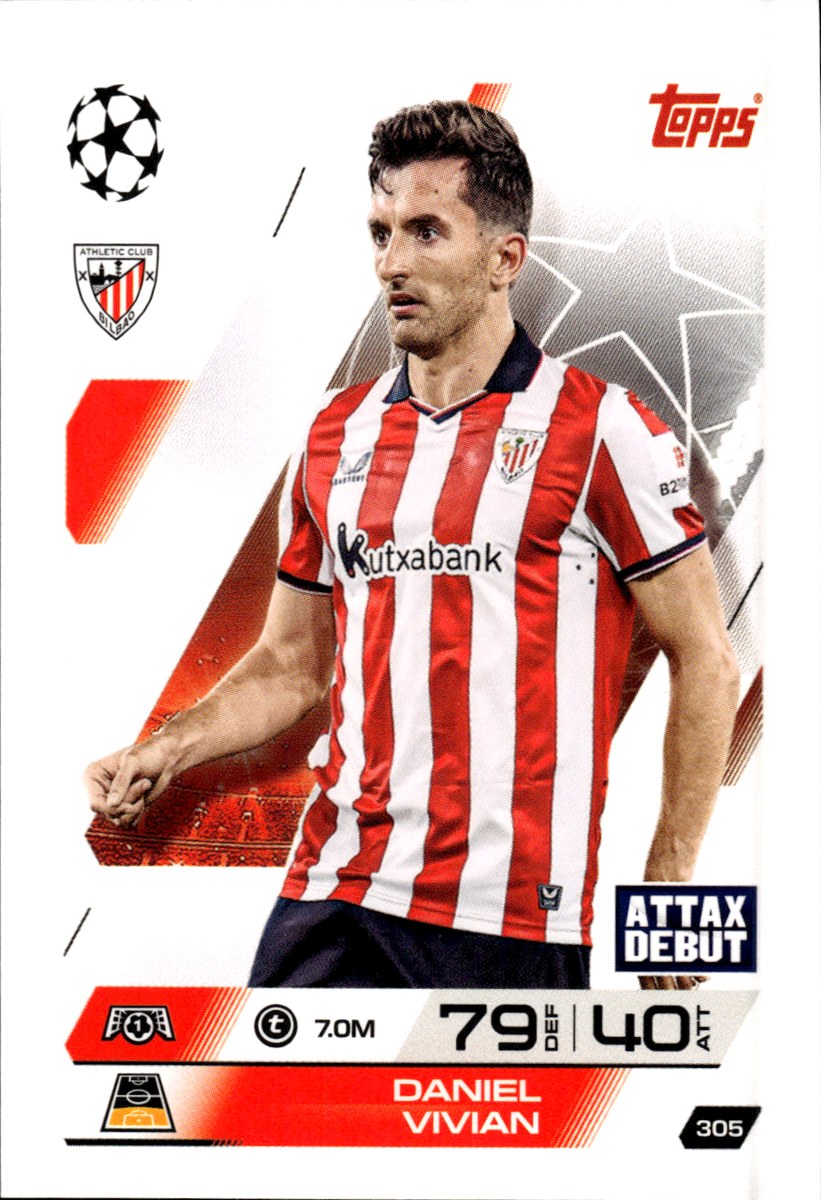 Daniel Vivian – Athletic Club · 2025-26 Topps Match Attax UEFA Club Competitions #305 Attax Debut – front