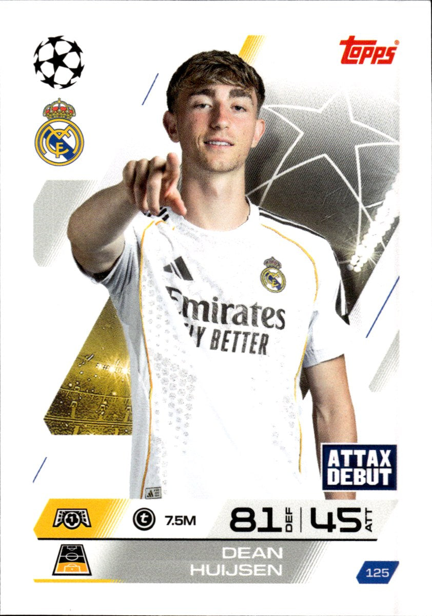 Dean Huijsen – Real Madrid · 2025-26 Topps Match Attax UEFA Club Competitions #125 Attax Debut – front