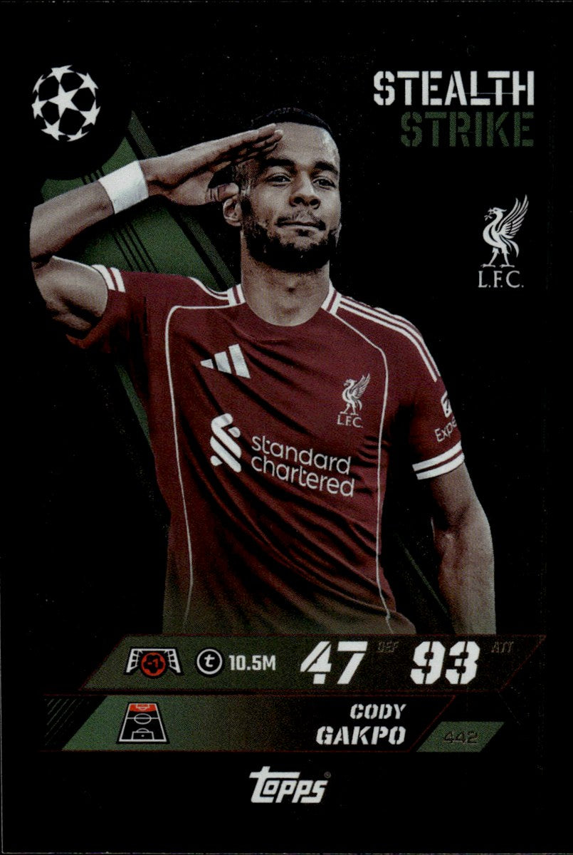 Cody Gakpo – Liverpool · 2025-26 Topps Match Attax UEFA Club Competitions Stealth Strike – front