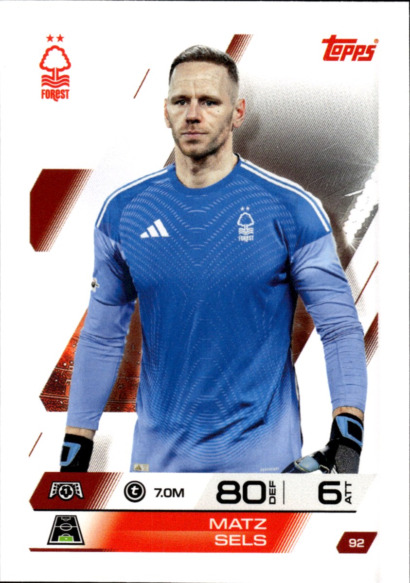Matz Sels – Nottingham Forest · 2025-26 Topps Match Attax UEFA Club Competitions #92 – front