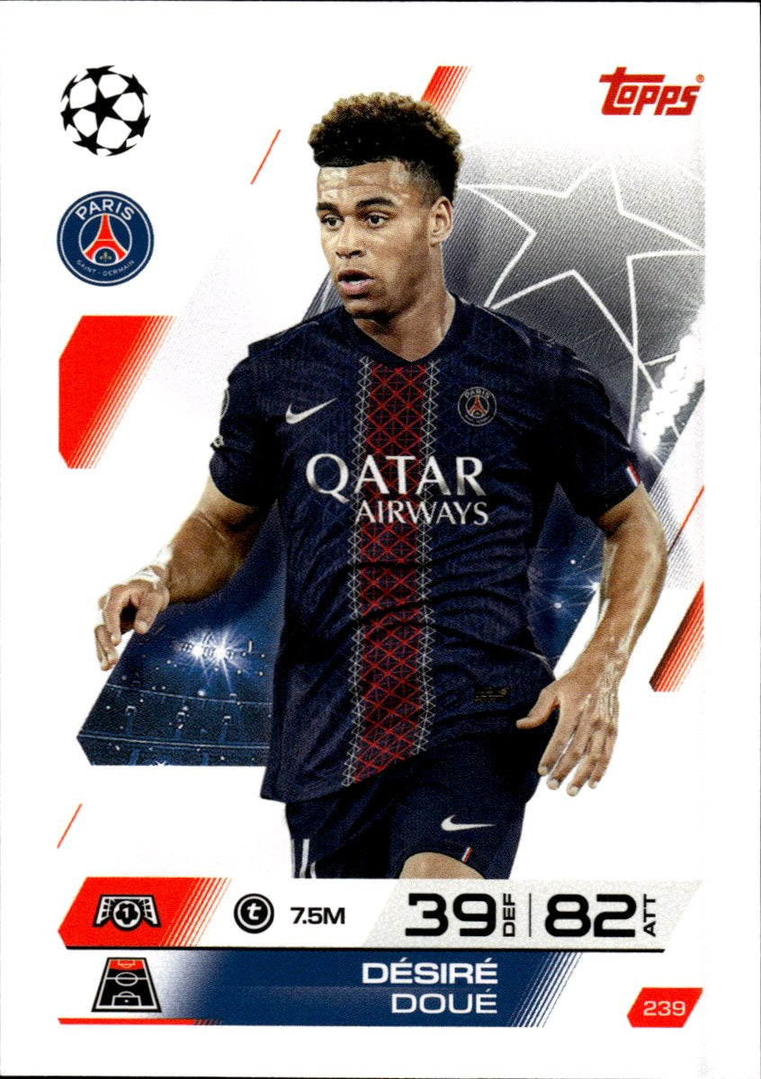Désiré Doué – Paris Saint-Germain · 2025-26 Topps Match Attax UEFA Club Competitions #239 – front