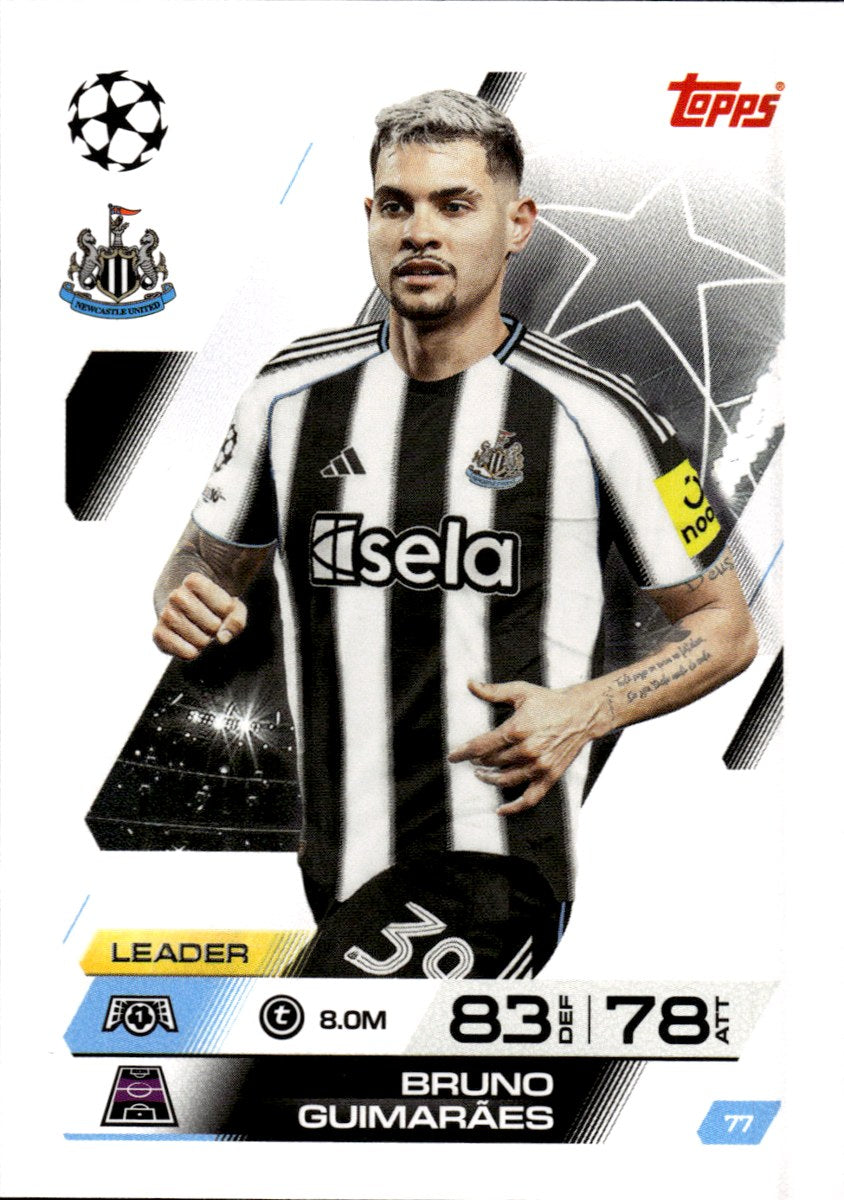 Bruno Guimarães – Newcastle United · 2025-26 Topps Match Attax UEFA Club Competitions #77 Leader – front