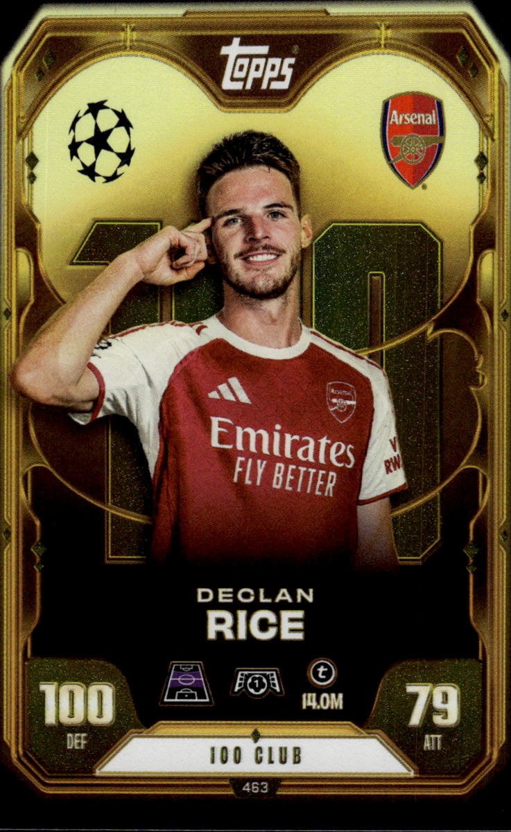 Declan Rice – Arsenal · 2025-26 Topps Match Attax UEFA Club Competitions #463 100 Club – front