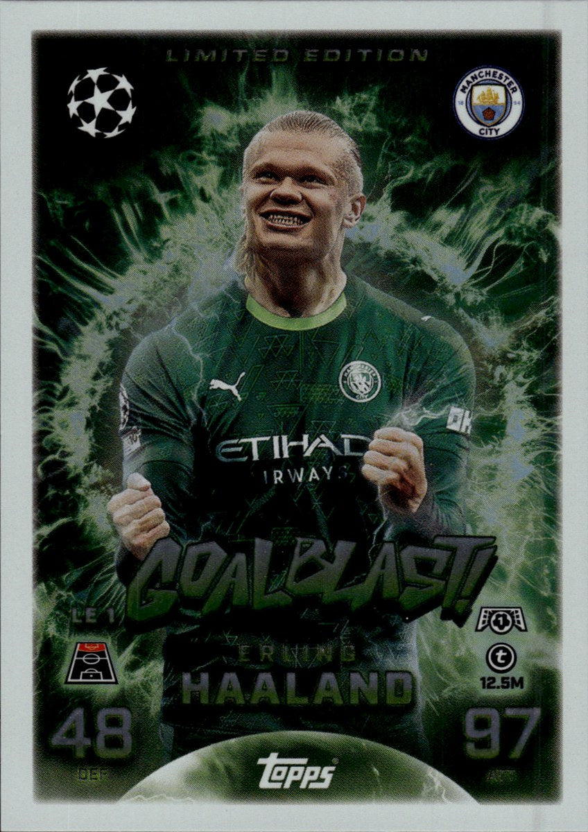 Erling Haaland – Manchester City · 2025-26 Topps Match Attax UEFA Club Competitions LE1 Limited Edition (Goal Blast) – front