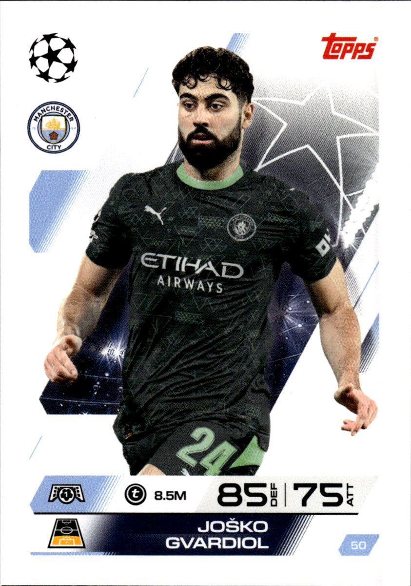 Joško Gvardiol – Manchester City · 2025-26 Topps Match Attax UEFA Club Competitions #50 – front