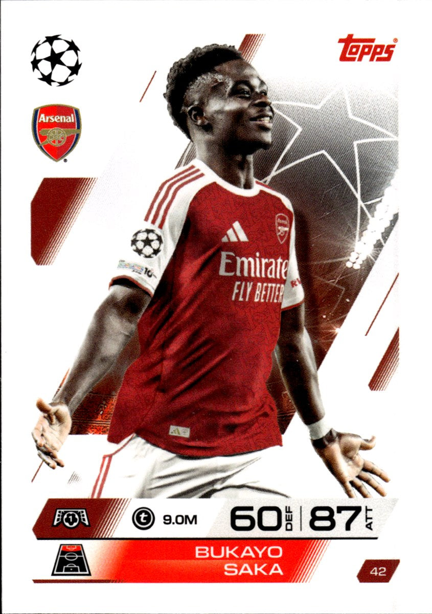 Bukayo Saka – Arsenal · 2025-26 Topps Match Attax UEFA Club Competitions #42 – front