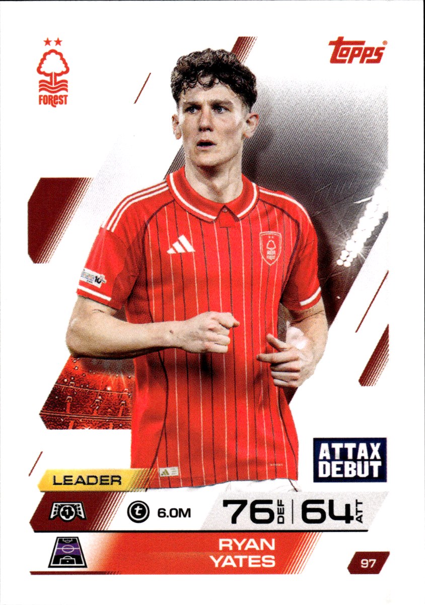 Ryan Yates – Nottingham Forest · 2025-26 Topps Match Attax UEFA Club Competitions #97 Leader / Attax Debut – front