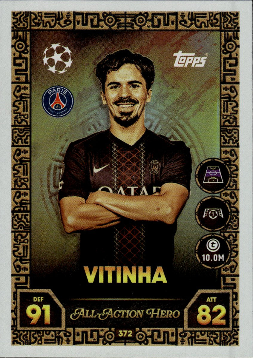 Vitinha – Paris Saint-Germain · 2025-26 Topps Match Attax UEFA Club Competitions #372 All-Action Hero – front