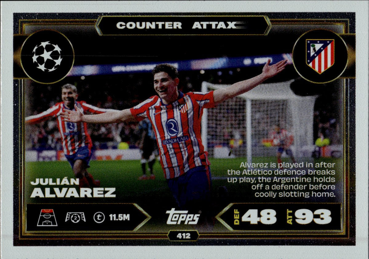 Julián Álvarez – Atlético Madrid · 2025-26 Topps Match Attax UEFA Club Competitions #412 Counter Attax – front
