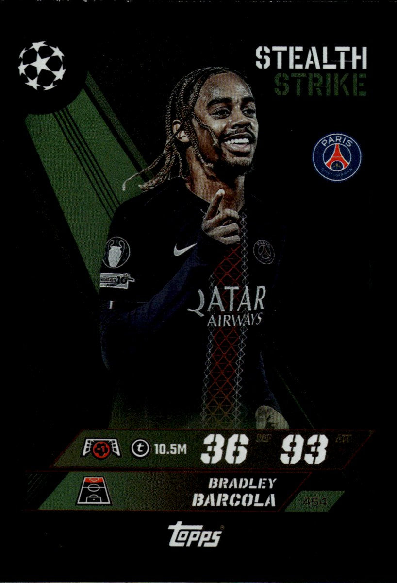 Bradley Barcola – Paris Saint-Germain · 2025-26 Topps Match Attax UEFA Club Competitions Stealth Strike – front