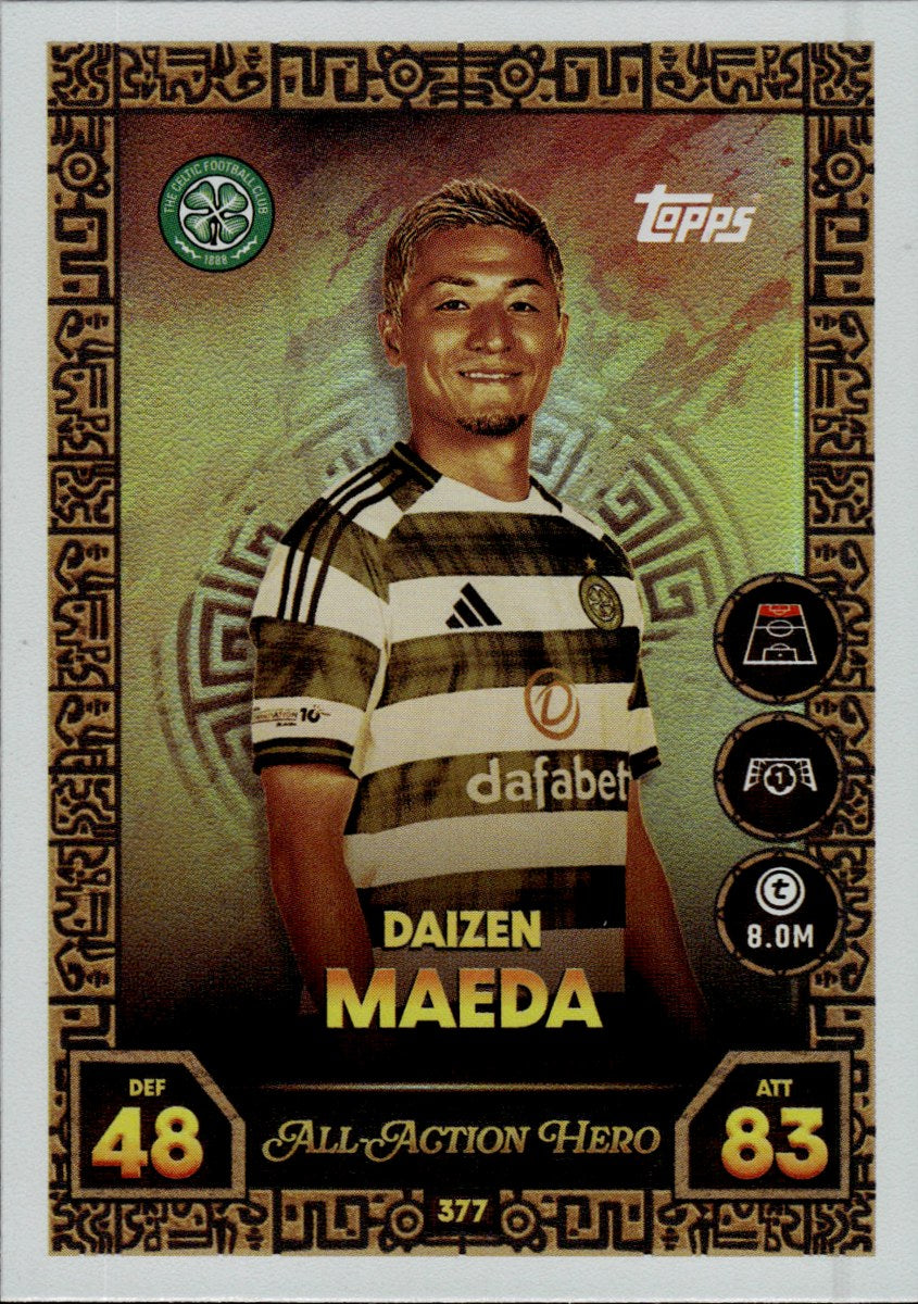 Daizen Maeda – Celtic · 2025-26 Topps Match Attax UEFA Club Competitions #377 All-Action Hero – front