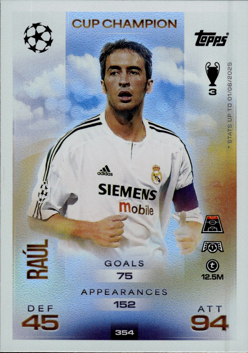 Raúl – Real Madrid · 2025-26 Topps Match Attax UEFA Club Competitions #354 Cup Champion – front