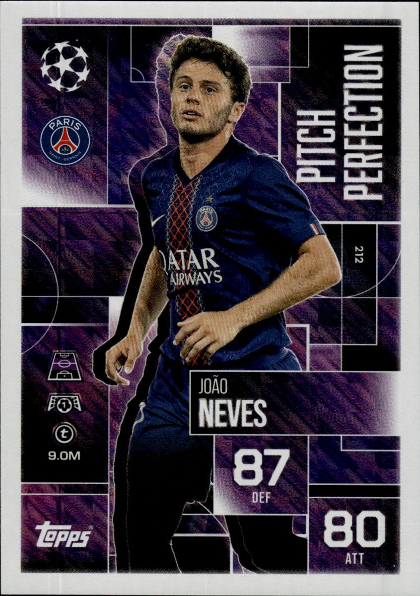 João Neves – Paris Saint-Germain · 2025-26 Topps Match Attax Extra UEFA Club Competitions #212 Pitch Perfection – front