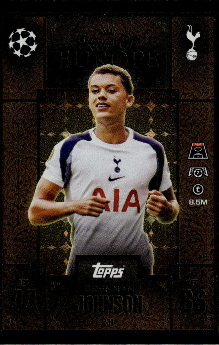 Brennan Johnson – Tottenham Hotspur · 2025-26 Topps Match Attax Extra UEFA Club Competitions Kings of Europe – front