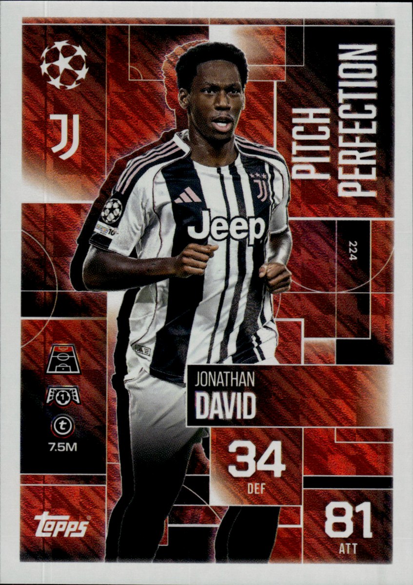 Jonathan David – Juventus · 2025-26 Topps Match Attax Extra UEFA Club Competitions #224 Pitch Perfection – front