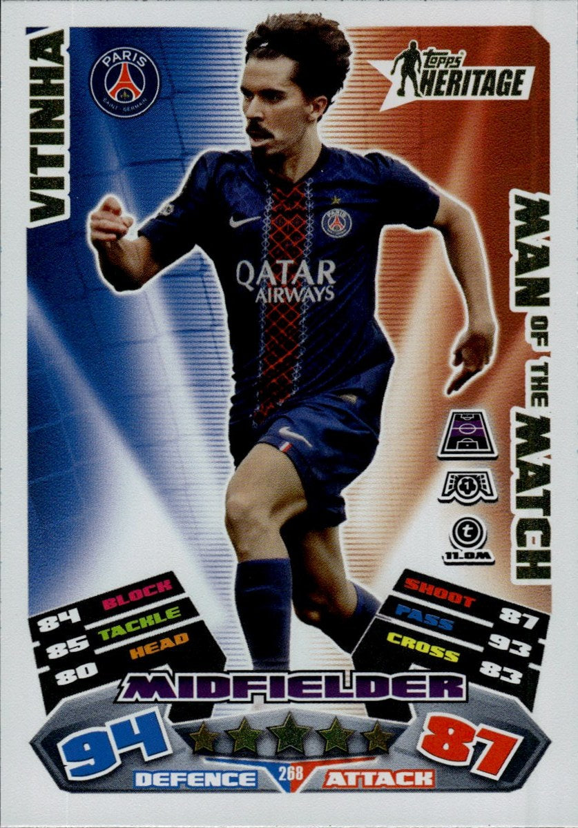 Vitinha – Paris Saint-Germain · 2025-26 Topps Match Attax Extra UEFA Club Competitions #288 Heritage Man of the Match – front